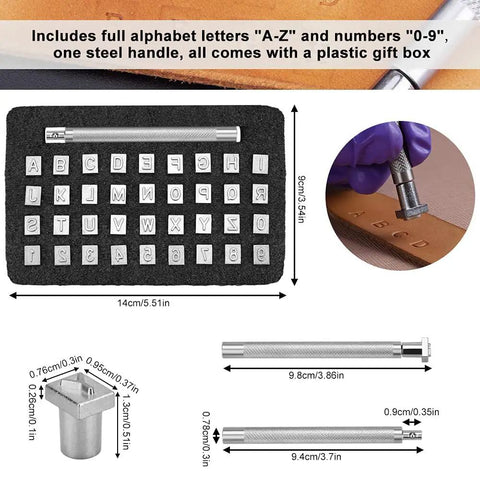 All In One Leather Stamping Kit With Rubber Hammer 71 Piece Set With 68 Patterns And Shapes for Saddle Making Leather Carving Tools