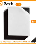 Adhesive Magnetic Sheets 12 By 16 Inches, 20 Mil Thick, 12 Packs Flexible Magnetic Paper Sheets shown in layered stack with dimensions.