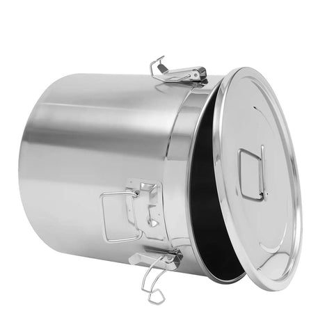 Heavy Duty Stainless Steel Canister With Airtight Lids Keep Your Pantry Stale Free Organize Rice Flour Grain And Coffee Lock In Freshness Bulk Food Storage Bucket 8.7 Gallon open from side angle