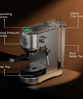 20 Bar Espresso Machine With Steam Wand, Compact Stainless Steel Coffee Maker For Lattes And Cappuccinos, Fast Heating 1450W
