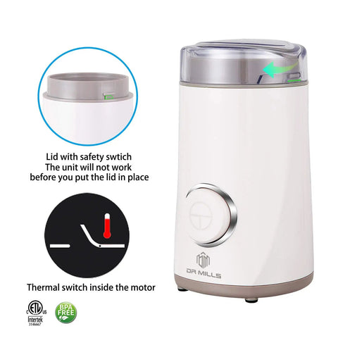 One Touch Electric Coffee Grinder For Beans And Spices With 150W Power, SUS304 Stainless Steel Blades And Cup, Lid Safety Switch