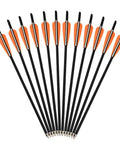 21 Inch Mixed Carbon Crossbow Bolts Arrows With 100 Grain Replaceable Screw In Arrowheads, 12 pack, orange vanes, arranged in fan