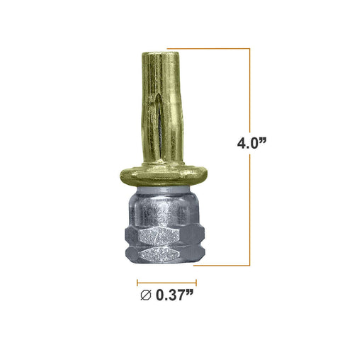 Front view of Sammys 8153922 XP Three Eighths Inch Screw Vertical Expandable Threaded Rod Anchor with dimensions displayed.