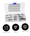 Pro Grade Cotter Pin Kit 420 Piece Stainless Steel Assortment For Cars, Garage, Workshop, Farm And Garden Projects, Heavy Duty Fasteners, Clips And Dowels For Quick Repairs And Secure Fits, open organizer box with assorted stainless pins