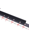 Tough As Nails Steel Bed Frame Extension Bracket Set showing a heavy duty black steel piece with precise measurements and holes.