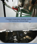 Built Tough Commercial Lipstick Filling Machine With Dual Stirrer And Quick Heating Tubes For Wax Honey Lotion Petrolatum And Cream 15 Liter Tank heating system detail with dual tubes and stirrer.