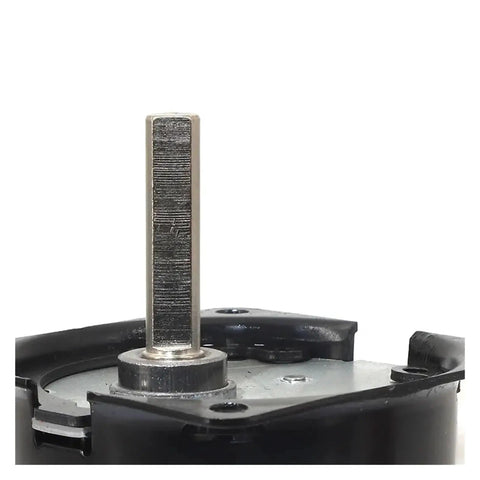 High Torque Synchronous Motor With 28 Watts And 220 Volt Ac Serving Up Serious Muscle Through A Bulletproof Metal Gearbox Tied To A Seven Millimeter Eccentric Shaft close-up of the seven mm shaft.