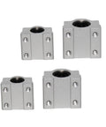 Heavy Duty Linear Motion Ball Bearing Slide Block Bushing Built Tough With Aluminum Housing And Rock Solid LMUU Bearings To Glide Super Clean On CNC 3D Printer Shafts And Custom Rail Kits SCS12UU, showing four aluminum slide blocks.