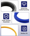 Bucket Cylinder Hydraulic Seal Kit For Bush Hog Front End Loaders Heavy Duty Replacement Fits One And A Half Inch Bore, One Inch Rod, Fifteen Inch Stroke Cylinders For 1840QT 1845QT 1846QT 1847QT 25H41702 black blue and yellow seals