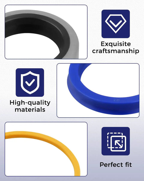 Bucket Cylinder Hydraulic Seal Kit For Bush Hog Front End Loaders Heavy Duty Replacement Fits One And A Half Inch Bore, One Inch Rod, Fifteen Inch Stroke Cylinders For 1840QT 1845QT 1846QT 1847QT 25H41702 black blue and yellow seals