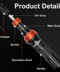 Heavy Duty Quarter Inch Drive Torque Screwdriver Set With 10 To 80 In Lb Range And 34 Bit Kit S2 Steel Standard Phillips Slotted Torx And Hex Bits Quick Change Adapter For Precise Maintenance Tasks, 1/4" drive handle and bit holder
