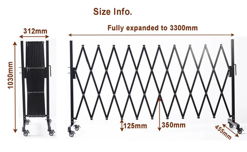 Beefed Up Expandable Metal Barricade 11 Foot Mobile Safety Barrier Gate With Casters Retractable Fence dimensions diagram