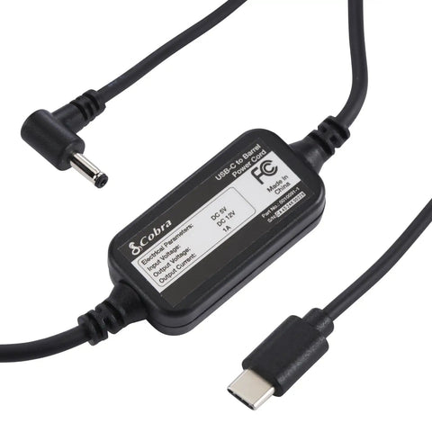 Usb C To Barrel Connector Radar Detector Power Cable For RAD350 380 450 480i 700i, 3.6 ft view with connectors visible