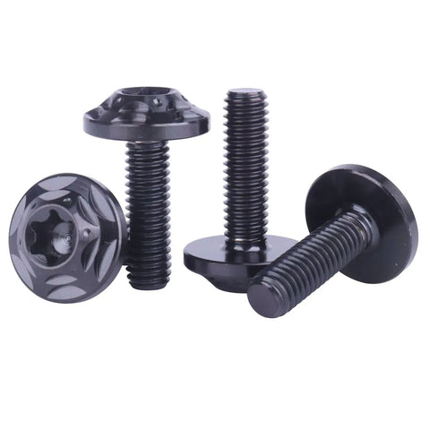 Premium Grade 5 Titanium Bolts, M6 Torx Head Screws, Heavy Duty Black Fasteners in a pack showcasing unique designs.
