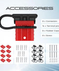 Super Braw Anderson Plug Connectors 50 Amp Heavy Duty Wire Harness components including connectors, terminal pins, caps, and screws.