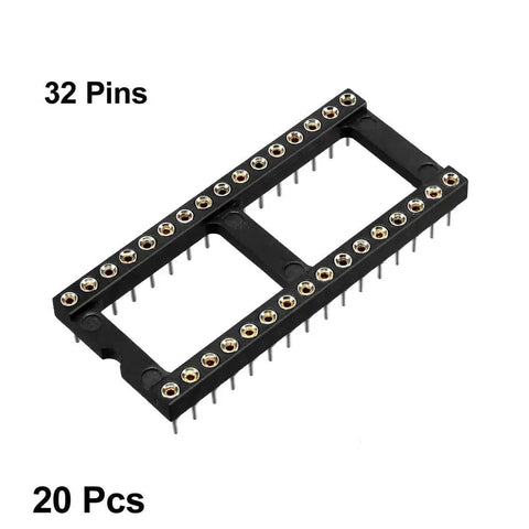 DIY DIP IC Socket Adaptor Solder Type 2.54mm Pitch Dual Row 32 Pin Socket Kit 15.2mm Row Spacing 20 Pack