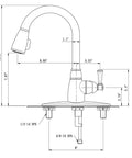 Technical diagram of RV Non Metallic Pull Down Kitchen Sink Faucet With Detachable Sprayer Brushed Satin Nickel Finish Single Lever Handle Aerated And Spray Streams No Fuss Install