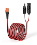 Heavy Duty 25 Foot 12AWG Solar To XT60i Cable For Portable Power Stations, coiled with XT60i and male female connectors.