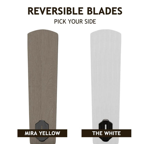 Reversible blades of 52 Inch Outdoor Ceiling Fan With Light And Remote Control, featuring white and yellow maple designs.