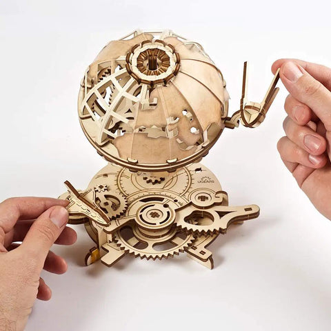 Three Dimensional Wooden Globe Puzzle Kit For Adults, Mechanical World Model, Brain Teaser And Educational Globe Build Set, DIY Wooden Globe Craft Hobby For Adults To Build And Show Off, wooden gear globe