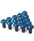 Set of Four Heavy Duty Grade 5 Titanium M5X12mm Bicycle Water Bottle Holder Screws Featuring T25 Torx Heads arranged in a group.