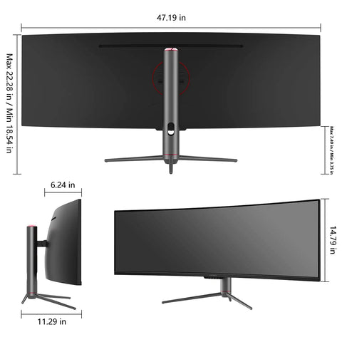 UltraWide 49 Inch Gaming Monitor 5120x1440 QHD 240Hz Refresh Rate Curved VA Panel 32:9 Ultrawide For Gamers HDR400 back view