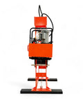 Heavy Duty 100 Ton Shop Press With Dual Hydraulic Rams And 125 PSI Air Assist side view, showcasing electric motor and welded steel frame.