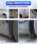 Tesla Model 3 Mud Flaps Set Of Four Front And Rear Splash Guards Custom Fit 2024 To 2026 showing before and after mud protection.