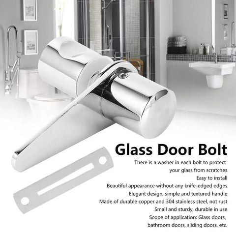 Heavy Duty Glass Door Latch For Bathroom And Shower featuring a round chrome bolt design with a textured handle for easy installation.