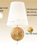 Bedroom Bedside Wall Lamps Set Of 2 Gold Brass Plug In Or Hardwired Wall Sconces With Fabric Shades For Living Room Modern Farmhouse Style Dope Look With Easy On Off Switch On Canopy. Beige linen shade and gold finish with on/off switch.