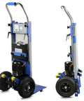 Heavy Duty Electric Stair Climbing Hand Truck With Lithium Battery Handles 900 Lbs Moving Furniture Fridge And Appliances Foldable Design side view with large wheels.