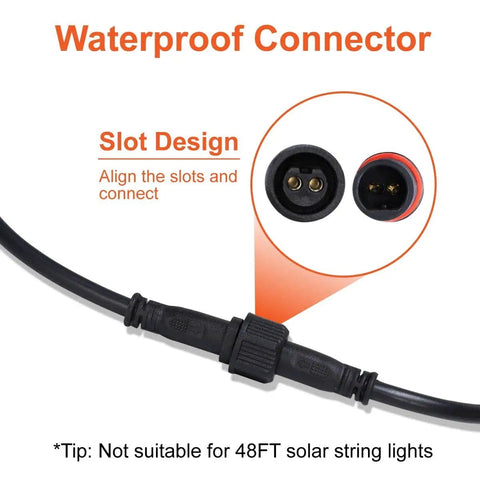 Waterproof connector showing slot design for Solar Extension Cable 5m 16.4 Ft Two Core With Plug Waterproof IP65 For Outdoor Solar Flood Lights