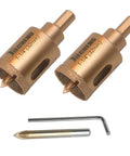 Two JIECHENG 1-1/4 inch diamond hole saws with center pilot bits, vacuum brazed for tile/stone; includes hex key