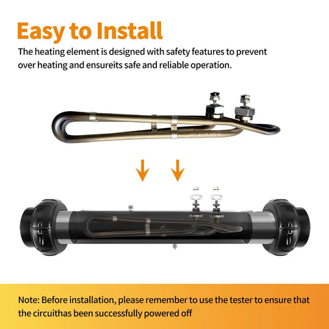 Side view of 4kW 240V Hot Tub Heater Element Replacement For Balboa Spa And Flo Thru Universal Heating Element Compatible With Gecko Hydro Quip Acura Spas Coleman Watkins Dimension One
