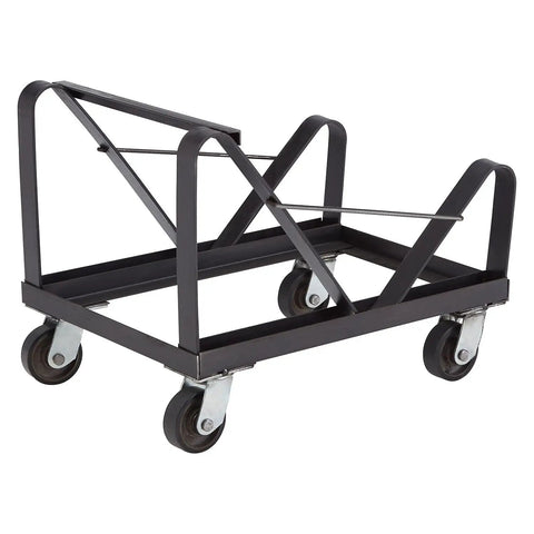 National Public Seating 8500 Series Commercial Chair Dolly Cart For Storing Up To Forty Stackable Dining Chairs In Heavy Duty Black Steel With Angle Design, black steel cart with wheels.