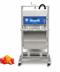 Big Time Vertical Pneumatic Vacuum Sealer With Wide 600mm Stainless Steel Sealing Bar And Rolling Cart for food prep.