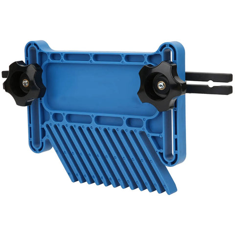 Heavy Duty Two Piece Table Saw Featherboard Set Woodworking Kickback Guard, solid blue plastic with fence clamps.