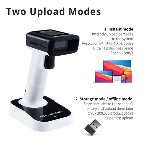 Portable Bluetooth 1D And 2D Barcode Scanner With LCD Display And Stand, Cordless Handheld Gun For Inventory, No Software Needed