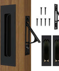 Matte Black Pocket Door Hardware Set With Two Recessed Flush Finger Pulls And One Edge Pull Stainless Steel 304 Finish
