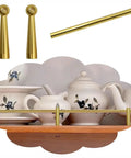 Adjustable Metal Shelf Rail For Wood Shelves 14 To 42 Inch Aluminum Alloy Round Tube Anti Fall Guard displayed with ceramic pottery