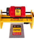 Single Barrel Rotary Brass Tumbler With Stainless Steel Pins For Rock Polishing, 15 lb capacity machine with red barrel