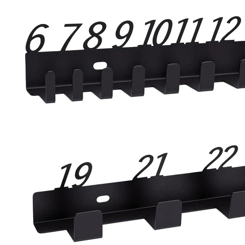 20 Slot Wall Mount Wrench Rack Organizer With Numbered Slots For 6mm To 32mm Wrenches in black, close-up view