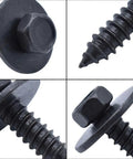 Beefy Hex Head Screws And Fasteners Kit For Splash Shield And Underbody Engine Covers Mercedes Benz 20 Piece Universal Metal Bumper Trim Bolts Set For Various Models, black metal hex screw close-up