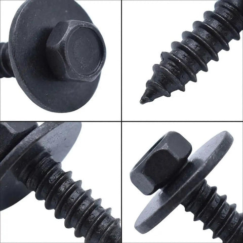 Beefy Hex Head Screws And Fasteners Kit For Splash Shield And Underbody Engine Covers Mercedes Benz 20 Piece Universal Metal Bumper Trim Bolts Set For Various Models, black metal hex screw close-up