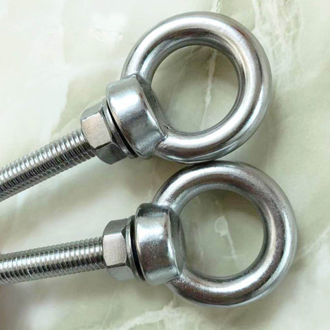 Close-up of Beefy M8 Stainless Steel Shoulder Eye Bolts, 4 Pack, Heavy Duty Eye Bolts with Washers and Nuts, Long Shank, 100mm Thread Length