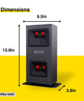 Eye Mini Lite Indoor Golf Launch Monitor and Simulator dimensions showing 13.9in height, 6.5in width, 3.8in depth