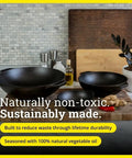 Mini Cast Iron Wok For Stir Fry Lovers With Naturally Seasoned Finish and Dual Loop Handles displayed on a kitchen counter.