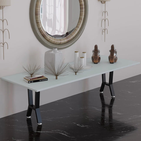Two black metal H-shaped table legs, 15-inch high, for dining tables or benches (set of 2)