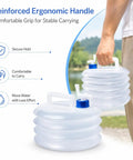 Person carrying Grab And Go Collapsible Water Container With Spigot For Travel And Camping, 4 Gallon Portable Water Storage Carrier