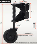 Rugged Spring Loaded Gate Caster Wheel Built Like A Tank Wood Fence Roller With 360 Swivel 4.5 Inch dimensions and specifications visual.